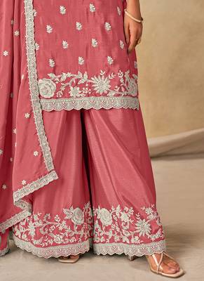 Pink embroidered chinon palazzo suit 4