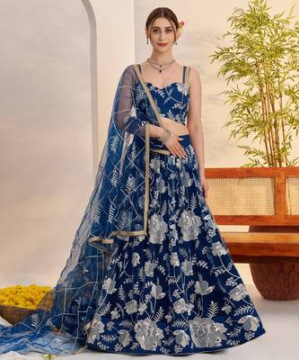 Morpeachblue Net With embroidered party wear lehenga choli 1