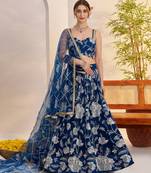 Morpeachblue Net With embroidered party wear lehenga choli