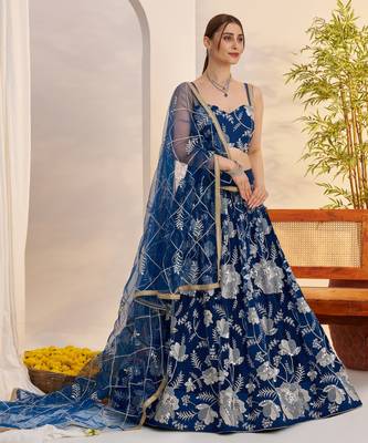 Morpeachblue Net With embroidered party wear lehenga choli 2