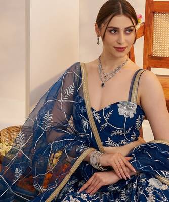 Morpeachblue Net With embroidered party wear lehenga choli 3