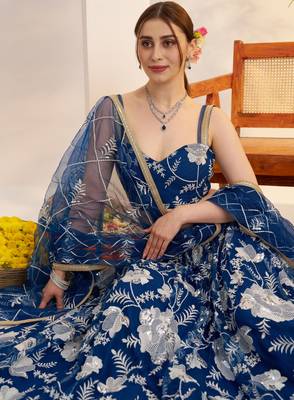 Morpeachblue Net With embroidered party wear lehenga choli 4