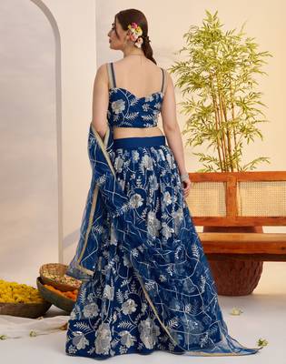 Morpeachblue Net With embroidered party wear lehenga choli 5