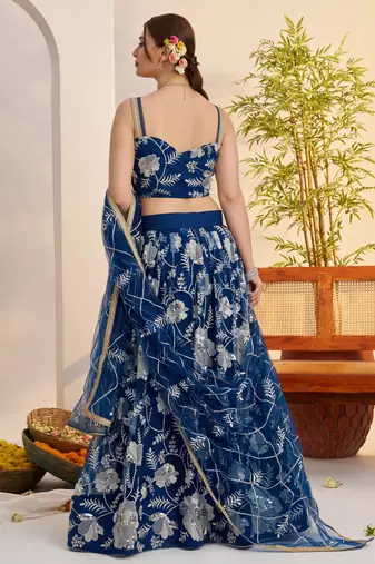 Morpeachblue Net With embroidered party wear lehenga choli