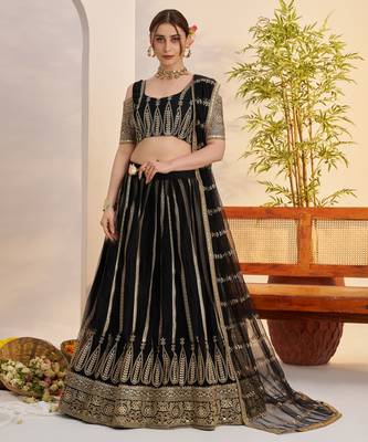 Black Net With embroidered party wear lehenga choli 2