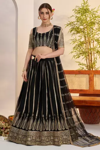 Black Net With embroidered party wear lehenga choli