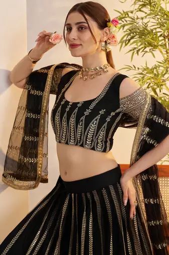 Black Net With embroidered party wear lehenga choli