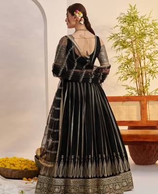 Black Net With embroidered party wear lehenga choli 5