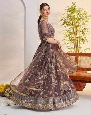 Dark onion Net With embroidered party wear lehenga choli 2