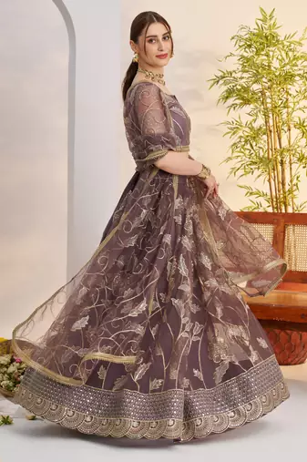 Dark onion Net With embroidered party wear lehenga choli
