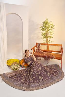Dark onion Net With embroidered party wear lehenga choli 3