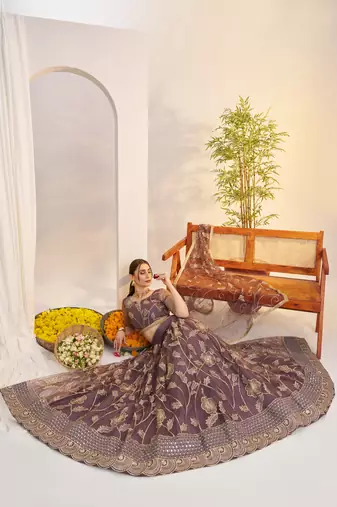 Dark onion Net With embroidered party wear lehenga choli