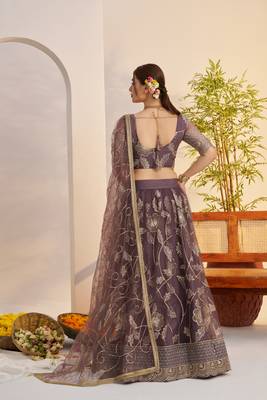 Dark onion Net With embroidered party wear lehenga choli 5