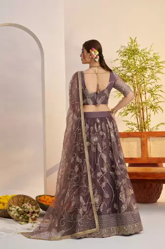 Dark onion Net With embroidered party wear lehenga choli