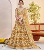 light golden Net With embroidered party wear lehenga choli