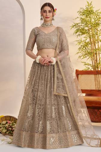 Matellicgrey Net With embroidered party wear lehenga choli