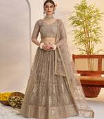 Matellicgrey Net With embroidered party wear lehenga choli