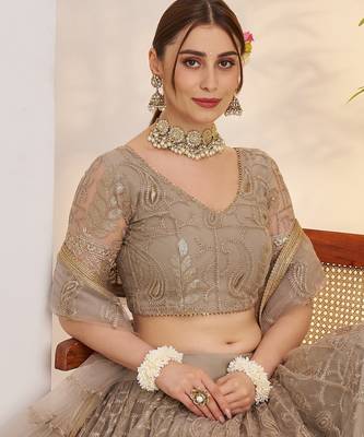 Matellicgrey Net With embroidered party wear lehenga choli 2
