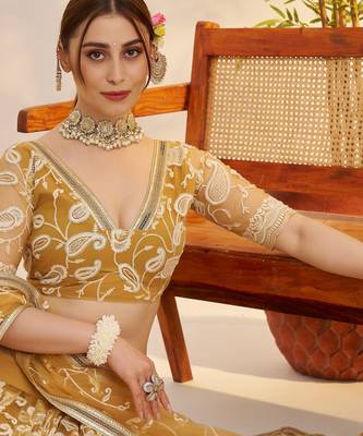 light golden Net With embroidered party wear lehenga choli 3