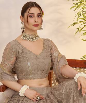 Matellicgrey Net With embroidered party wear lehenga choli 3