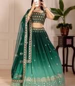 Green Shimmer Silk Zari Embroidered Sequins Lehenga Festive Wear