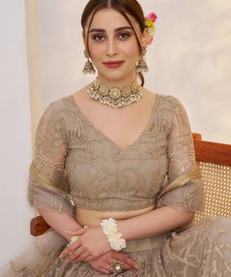 Matellicgrey Net With embroidered party wear lehenga choli 4
