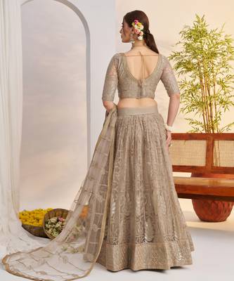 Matellicgrey Net With embroidered party wear lehenga choli 5