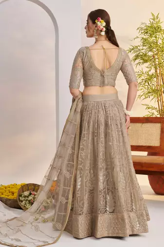 Matellicgrey Net With embroidered party wear lehenga choli