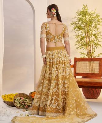 light golden Net With embroidered party wear lehenga choli 5