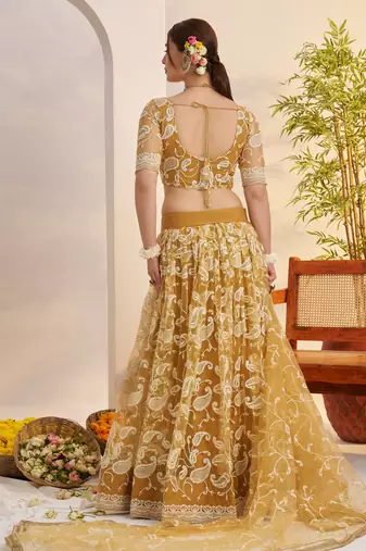light golden Net With embroidered party wear lehenga choli