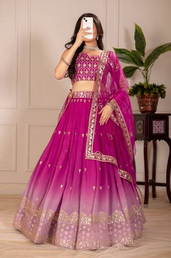 Pink Shimmer Silk Zari Embroidered Sequins Lehenga Festive Wear