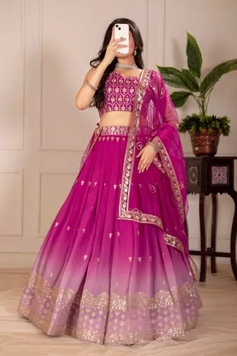 Pink Shimmer Silk Zari Embroidered Sequins Lehenga Festive Wear