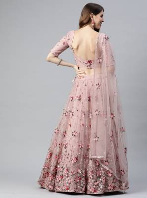 Enchanting light pink embroidered net wedding lehenga choli with dupatta 2
