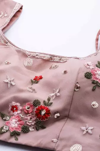 Enchanting light pink embroidered net wedding lehenga choli with dupatta