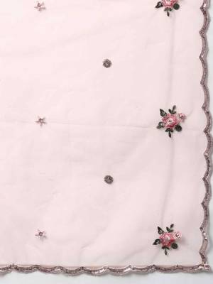 Enchanting light pink embroidered net wedding lehenga choli with dupatta 5