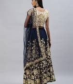 Navy blue zari sequins embroidered velvet lehenga choli