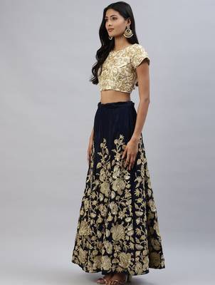 Navy blue zari sequins embroidered velvet lehenga choli 2