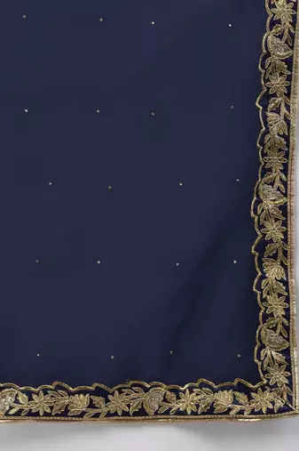 Navy blue zari sequins embroidered velvet lehenga choli