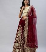 Maroon zari sequins embroidered velvet lehenga choli