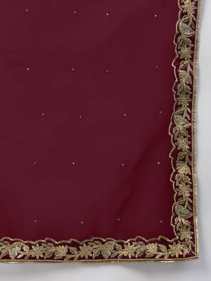 Maroon zari sequins embroidered velvet lehenga choli 5