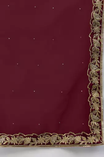 Maroon zari sequins embroidered velvet lehenga choli
