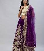 Purple zari sequins embroidered velvet lehenga choli