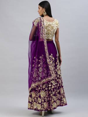 Purple zari sequins embroidered velvet lehenga choli 2