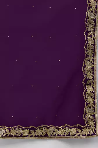 Purple zari sequins embroidered velvet lehenga choli