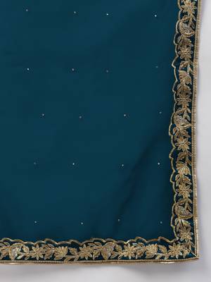 Turquoise zari sequins embroidered velvet lehenga choli 4