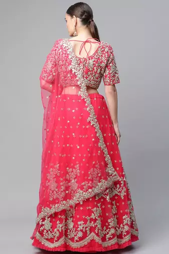 Women's Pink sequins and dori embroidered soft net festive & party wear semi stitched lehenga