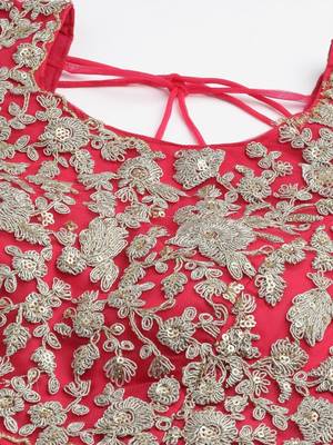 Women's Pink sequins and dori embroidered soft net festive & party wear semi stitched lehenga 4