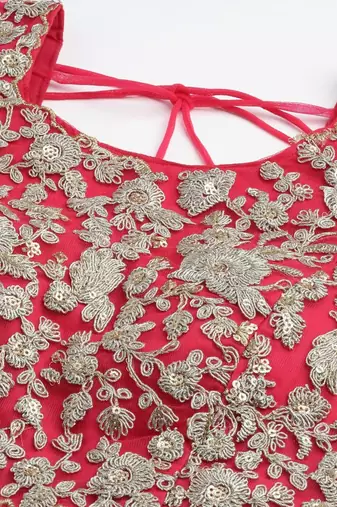 Women's Pink sequins and dori embroidered soft net festive & party wear semi stitched lehenga