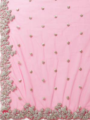 Women's Pink sequins and dori embroidered soft net festive & party wear semi stitched lehenga 5