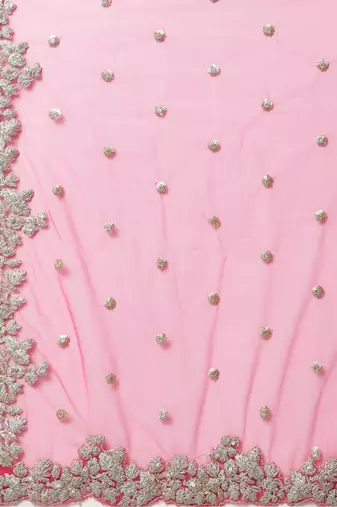 Women's Pink sequins and dori embroidered soft net festive & party wear semi stitched lehenga